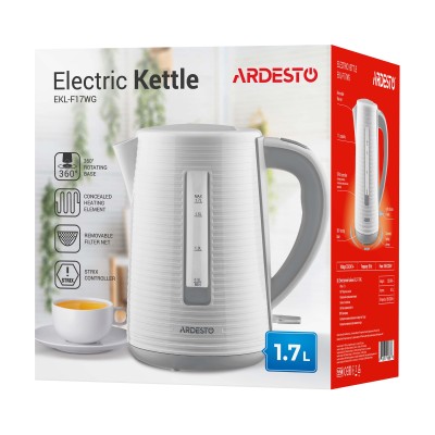 Електрочайник Ardesto White stripes 1.7л, Strix, пластик, біло-сірий (EKL-F17WG) Електрочайник Ardesto White stripes 1.7л, Strix, пластик, біло-сірий (EKL-F17WG)