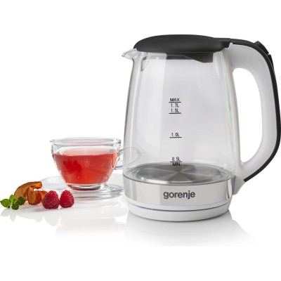 Електрочайник Gorenje 1.7л, 2,200 Вт, strix контроль, скло, білий (K17GXG)