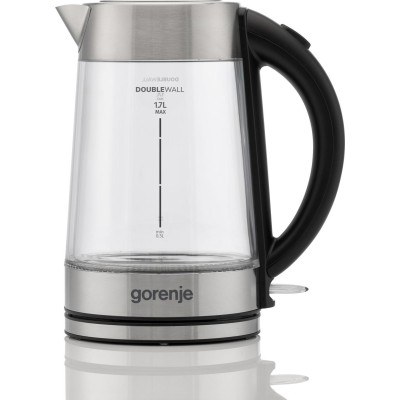 Електрочайник Gorenje 1.7л, 2,200 Вт, strix контроль, скло, нерж (K17GDWII)