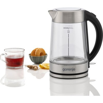 Електрочайник Gorenje 1.7л, 2,200 Вт, strix контроль, скло, нерж (K17GDWII)