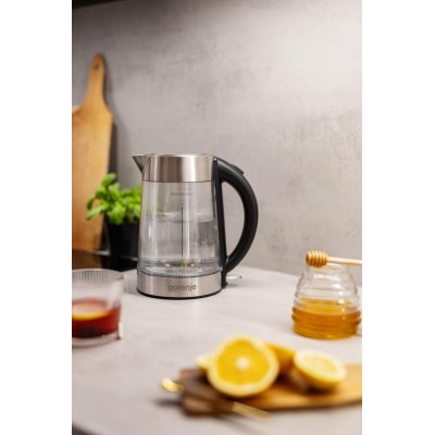 Електрочайник Gorenje 1.7л, 2,200 Вт, strix контроль, скло, нерж (K17GDWII)