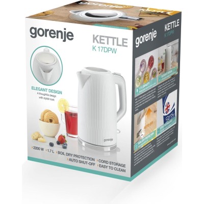 Електрочайник Gorenje 1.7л, Strix-контроль, білий матовий (K17DPW) Електрочайник Gorenje 1.7л, Strix-контроль, білий матовий (K17DPW)