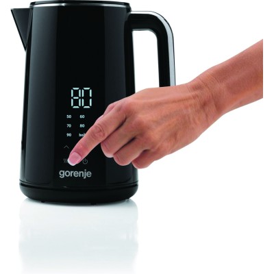 Електрочайник Gorenje 1.7л, подвійні стінки, LED дисплей, Strix контроль, чорний (K17DWD) Електрочайник Gorenje 1.7л, подвійні стінки, LED дисплей, Strix контроль, чорний (K17DWD)