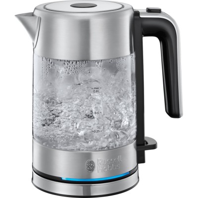 Електрочайник Russell Hobbs Compact Home 0.8л, скло, підсвічування, сріблясто-чорний (24191-70)
