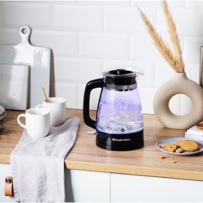 Електрочайник Russell Hobbs Hourglass 1.7л, скло, підсвічування, чорно-сріблястий (26080-70)