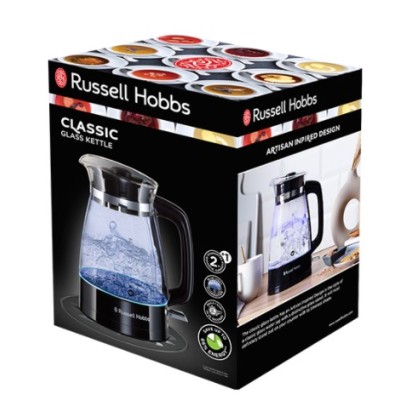 Електрочайник Russell Hobbs Hourglass 1.7л, скло, підсвічування, чорно-сріблястий (26080-70)