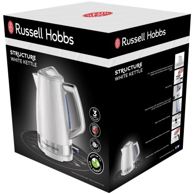 Електрочайник Russell Hobbs Structure, 1.7л, пластик, підсвічування, біло-сріблястий (28080-70)