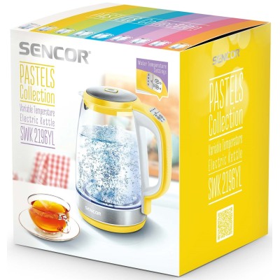 Електрочайник Sencor 2л, Strix, скло, 5 темп.реж, жовтий (SWK2196YL)