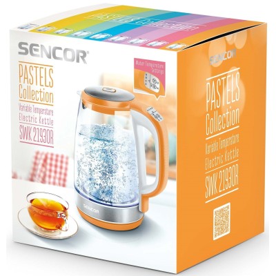 Електрочайник Sencor 2л, Strix, скло, 5 темп.реж, помаранчевий (SWK2193OR)