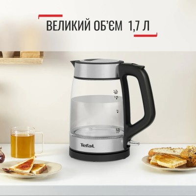 Електрочайник Tefal Glass Kettle 1.7л, скло, з підсвіткою, чорно-срібний (KI605830) Електрочайник Tefal Glass Kettle 1.7л, скло, з підсвіткою, чорно-срібний (KI605830)