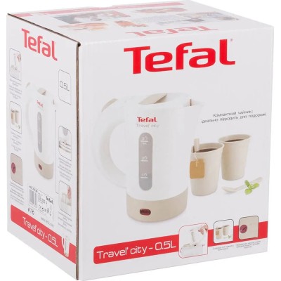 Електрочайник Tefal Travel-o-city 0.5л, Strix, пластик, в комплекті 2 склянки + 2ложки, біло-бежевий (KO120130) Електрочайник Tefal Travel-o-city 0.5л, Strix, пластик, в комплекті 2 склянки + 2ложки, біло-бежевий (KO120130)