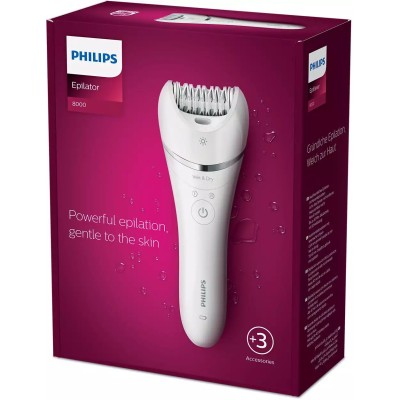 Епілятор Philips 8000 series дисковий, акумуляторний , пінцет.-32, волог.+сух., насадок-2, з підсвіткою, білий (BRE700/00)