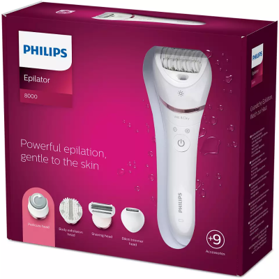 Епілятор Philips 8000 series дисковий, акумуляторний , пінцет.-32, волог.+сух., насадок-8, з підсвіткою, білий (BRE740/10) Епілятор Philips 8000 series дисковий, акумуляторний , пінцет.-32, волог.+сух., насадок-8, з підсвіткою, білий (BRE740/10)