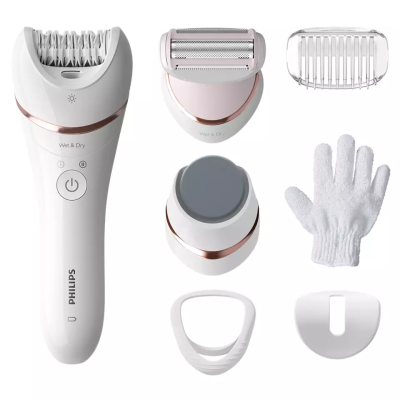 Епілятор Philips Epilator Series 8000 дисковий, акумуляторний , пінцет.-32, волог.+сух., насадок-5, біло-рожевий (BRE730/10) Епілятор Philips Epilator Series 8000 дисковий, акумуляторний , пінцет.-32, волог.+сух., насадок-5, біло-рожевий (BRE730/10)