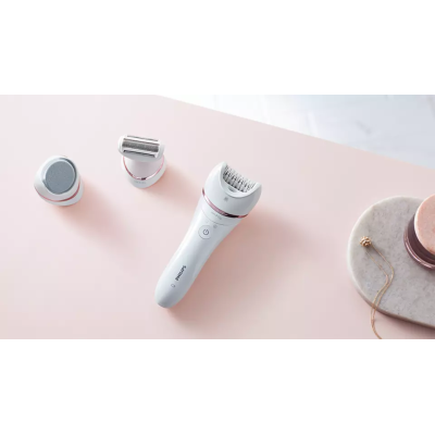 Епілятор Philips Epilator Series 8000 дисковий, акумуляторний , пінцет.-32, волог.+сух., насадок-5, біло-рожевий (BRE730/10) Епілятор Philips Epilator Series 8000 дисковий, акумуляторний , пінцет.-32, волог.+сух., насадок-5, біло-рожевий (BRE730/10)