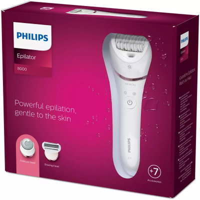 Епілятор Philips Epilator Series 8000 дисковий, акумуляторний , пінцет.-32, волог.+сух., насадок-5, біло-рожевий (BRE730/10) Епілятор Philips Epilator Series 8000 дисковий, акумуляторний , пінцет.-32, волог.+сух., насадок-5, біло-рожевий (BRE730/10)