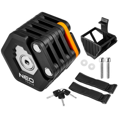 Замок протиугінний Neo Tools складаний, цинковий сплав + ABS пластик, 3 ключі, 78см, 0.62кг Замок протиугінний Neo Tools складаний, цинковий сплав + ABS пластик, 3 ключі, 78см, 0.62кг
