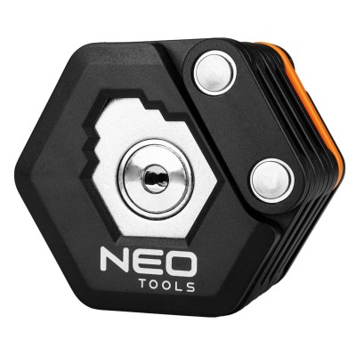 Замок протиугінний Neo Tools складаний, цинковий сплав + ABS пластик, 3 ключі, 78см, 0.62кг Замок протиугінний Neo Tools складаний, цинковий сплав + ABS пластик, 3 ключі, 78см, 0.62кг