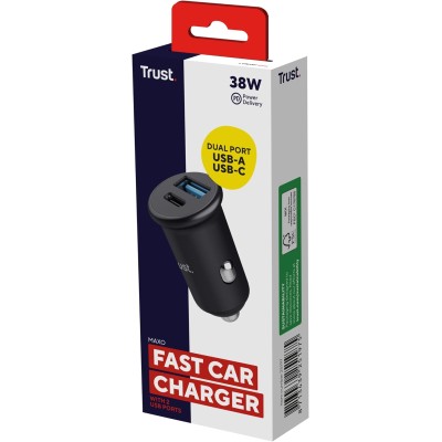 Зарядний пристрій автомобільний Trust 38Вт USB-A/USB-C PD, QC, чорний Зарядний пристрій автомобільний Trust 38Вт USB-A/USB-C PD, QC, чорний