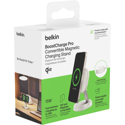 Зарядний пристрій бездротовий Belkin 15Вт Magnetic Stand Qi2, адаптер 20Вт USB-C, білий (WIA008VFWH) Зарядний пристрій бездротовий Belkin 15Вт Magnetic Stand Qi2, адаптер 20Вт USB-C, білий (WIA008VFWH)