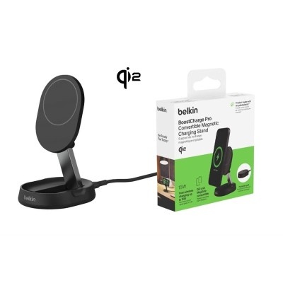 Зарядний пристрій бездротовий Belkin 15Вт Magnetic Stand Qi2, чорний (WIA008BTBK) Зарядний пристрій бездротовий Belkin 15Вт Magnetic Stand Qi2, чорний (WIA008BTBK)