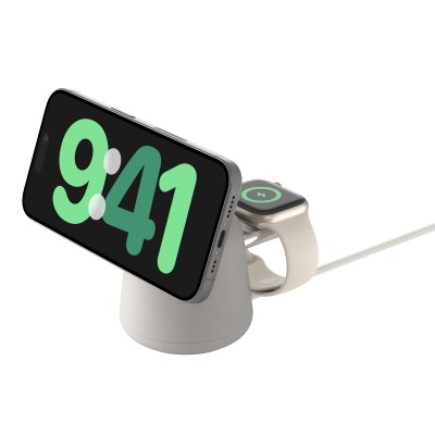 Зарядний пристрій бездротовий Belkin 2в1 MagSafe iPhone/Watch/AirPods, Sand Mass (WIZ020VFH37) Зарядний пристрій бездротовий Belkin 2в1 MagSafe iPhone/Watch/AirPods, Sand Mass (WIZ020VFH37)
