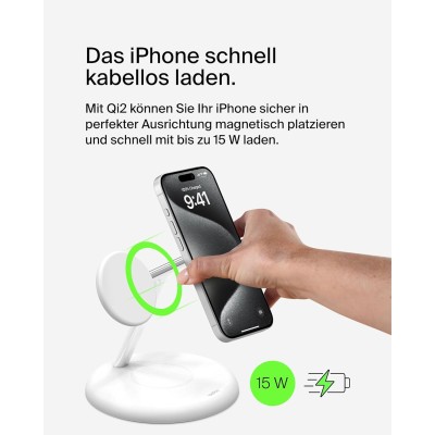 Зарядний пристрій бездротовий Belkin 3в1 Magnetic Adjustable Pad Qi2 15Вт, білий (WIZ023VFWH) Зарядний пристрій бездротовий Belkin 3в1 Magnetic Adjustable Pad Qi2 15Вт, білий (WIZ023VFWH)