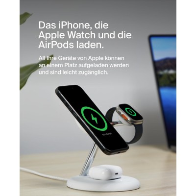 Зарядний пристрій бездротовий Belkin 3в1 Magnetic Adjustable Pad Qi2 15Вт, білий (WIZ023VFWH) Зарядний пристрій бездротовий Belkin 3в1 Magnetic Adjustable Pad Qi2 15Вт, білий (WIZ023VFWH)