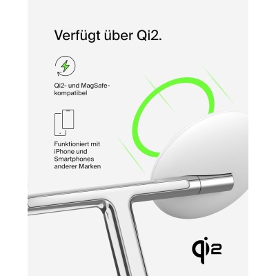 Зарядний пристрій бездротовий Belkin 3в1 Magnetic Adjustable Pad Qi2 15Вт, білий (WIZ023VFWH) Зарядний пристрій бездротовий Belkin 3в1 Magnetic Adjustable Pad Qi2 15Вт, білий (WIZ023VFWH)