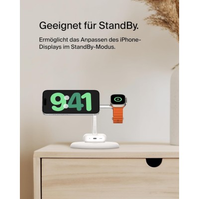 Зарядний пристрій бездротовий Belkin 3в1 Magnetic Adjustable Pad Qi2 15Вт, білий (WIZ023VFWH) Зарядний пристрій бездротовий Belkin 3в1 Magnetic Adjustable Pad Qi2 15Вт, білий (WIZ023VFWH)