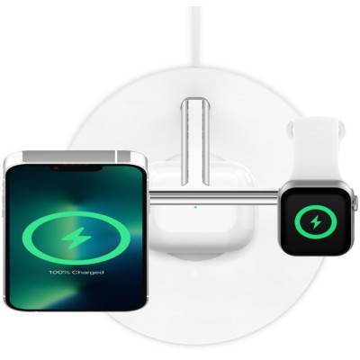 Зарядний пристрій бездротовий Belkin 3в1 MagSafe iPhone/Watch/AirPods Fast charger Pad, білий (WIZ017VFWH) Зарядний пристрій бездротовий Belkin 3в1 MagSafe iPhone/Watch/AirPods Fast charger Pad, білий (WIZ017VFWH)