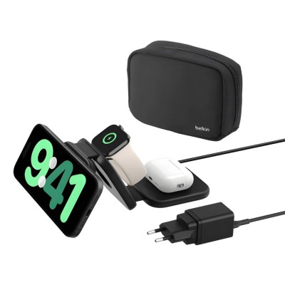Зарядний пристрій бездротовий Belkin 3в1 Travel Pad Wireless Qi2 15Вт, чорний (WIZ024VFBK) Зарядний пристрій бездротовий Belkin 3в1 Travel Pad Wireless Qi2 15Вт, чорний (WIZ024VFBK)