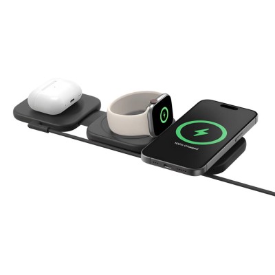 Зарядний пристрій бездротовий Belkin 3в1 Travel Pad Wireless Qi2 15Вт, чорний (WIZ024VFBK) Зарядний пристрій бездротовий Belkin 3в1 Travel Pad Wireless Qi2 15Вт, чорний (WIZ024VFBK)