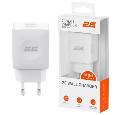 Зарядний пристрій мережевий 2E 12Вт 2хUSB-A, білий (2E-WC4USB-W) Зарядний пристрій мережевий 2E 12Вт 2хUSB-A, білий (2E-WC4USB-W)