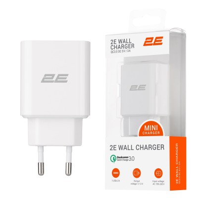 Зарядний пристрій мережевий 2E 18Вт USB-A QC, білий (2E-WC1USB18W-W) Зарядний пристрій мережевий 2E 18Вт USB-A QC, білий (2E-WC1USB18W-W)