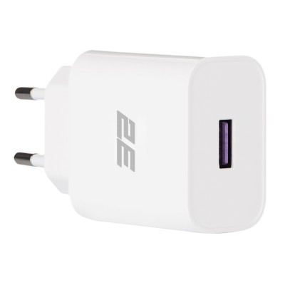 Зарядний пристрій мережевий 2E 18Вт USB-A QC, білий (2E-WC1USB18W-W) Зарядний пристрій мережевий 2E 18Вт USB-A QC, білий (2E-WC1USB18W-W)