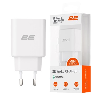Зарядний пристрій мережевий 2E 20Вт USB-C PD, білий (2E-WC1USBC20W-W) Зарядний пристрій мережевий 2E 20Вт USB-C PD, білий (2E-WC1USBC20W-W)