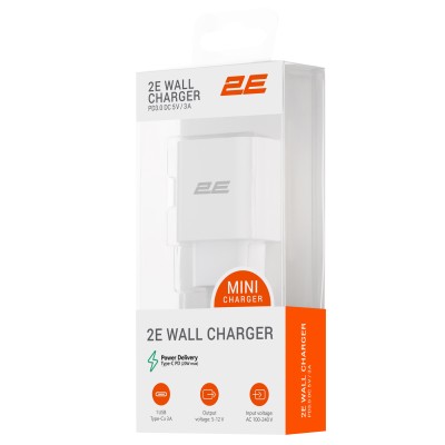 Зарядний пристрій мережевий 2E 20Вт USB-C PD, білий (2E-WC1USBC20W-W) Зарядний пристрій мережевий 2E 20Вт USB-C PD, білий (2E-WC1USBC20W-W)