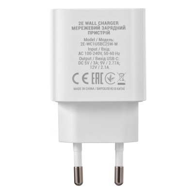 Зарядний пристрій мережевий 2E 25Вт USB-C PD, білий (2E-WC1USBC25W-W) Зарядний пристрій мережевий 2E 25Вт USB-C PD, білий (2E-WC1USBC25W-W)