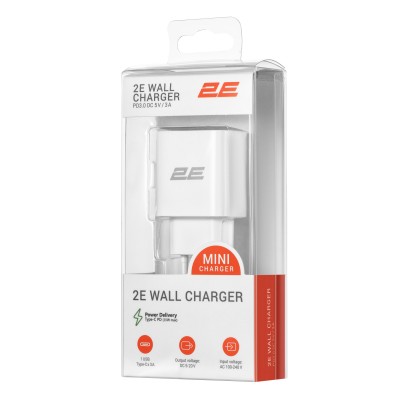 Зарядний пристрій мережевий 2E 30Вт USB-C PD, білий (2E-WC1USBC30W-W) Зарядний пристрій мережевий 2E 30Вт USB-C PD, білий (2E-WC1USBC30W-W)