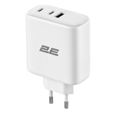 Зарядний пристрій мережевий 2E 65Вт GaN 2хUSB-C/USB-A, PD/QC, білий (2E-WC3USB65W-W) Зарядний пристрій мережевий 2E 65Вт GaN 2хUSB-C/USB-A, PD/QC, білий (2E-WC3USB65W-W)