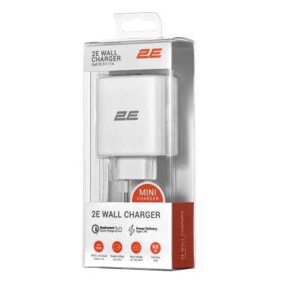 Зарядний пристрій мережевий 2E 65Вт GaN 2хUSB-C/USB-A, PD/QC, білий (2E-WC3USB65W-W) Зарядний пристрій мережевий 2E 65Вт GaN 2хUSB-C/USB-A, PD/QC, білий (2E-WC3USB65W-W)