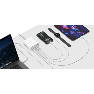 Зарядний пристрій мережевий Belkin 108Вт 2хUSB-С GAN PD PPS/2хUSB-A, білий (WCH010VFWH)