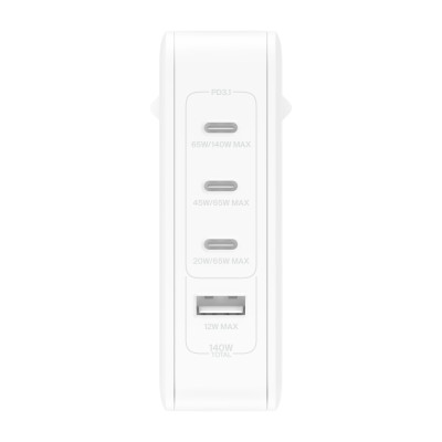 Зарядний пристрій мережевий Belkin 140Вт 3хUSB-С GAN PD PPS, USB-A, білий (WCH014BTWH) Зарядний пристрій мережевий Belkin 140Вт 3хUSB-С GAN PD PPS, USB-A, білий (WCH014BTWH)