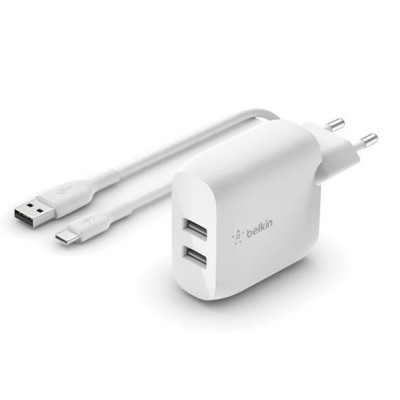 Зарядний пристрій мережевий Belkin 24Вт 2хUSB-A, кабель USB-A > USB-C, 1м, білий (WCE001VF1MWH) Зарядний пристрій мережевий Belkin 24Вт 2хUSB-A, кабель USB-A > USB-C, 1м, білий (WCE001VF1MWH)