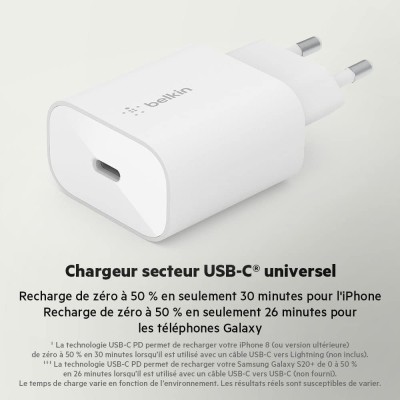 Зарядний пристрій мережевий Belkin 25Вт USB-С PD PPS, кабель USB-С > Lightning, 1м, PVC, білий (WCA004VF1MWH-B5) Зарядний пристрій мережевий Belkin 25Вт USB-С PD PPS, кабель USB-С > Lightning, 1м, PVC, білий (WCA004VF1MWH-B5)