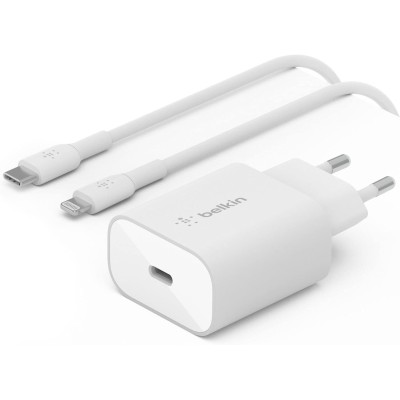 Зарядний пристрій мережевий Belkin 25Вт USB-С PD PPS, кабель USB-С > Lightning, 1м, PVC, білий (WCA004VF1MWH-B5) Зарядний пристрій мережевий Belkin 25Вт USB-С PD PPS, кабель USB-С > Lightning, 1м, PVC, білий (WCA004VF1MWH-B5)