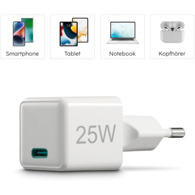 Зарядний пристрій мережевий Hama 25Вт USB-С, PD, білий Зарядний пристрій мережевий Hama 25Вт USB-С, PD, білий