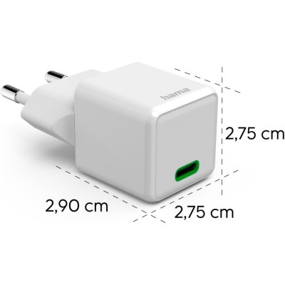 Зарядний пристрій мережевий Hama 25Вт USB-С, PD, білий Зарядний пристрій мережевий Hama 25Вт USB-С, PD, білий
