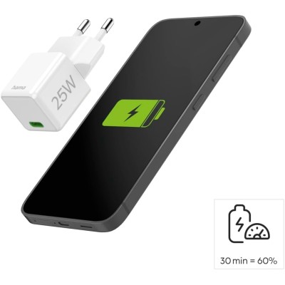 Зарядний пристрій мережевий Hama 25Вт USB-С, PD, білий Зарядний пристрій мережевий Hama 25Вт USB-С, PD, білий
